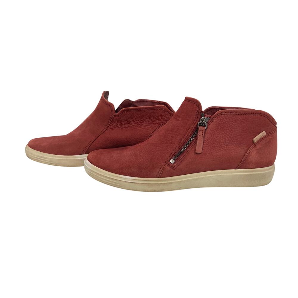 ECCO Women Burgundy Red Soft 7 Nubuck Zip Ankle Bootie Sz 41 Extra Wide Sneaker
